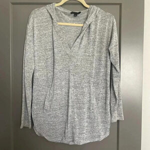 Banana Republic Womens Stretch V-Neck Long Sleeve Pullover Hoodie Gray Small